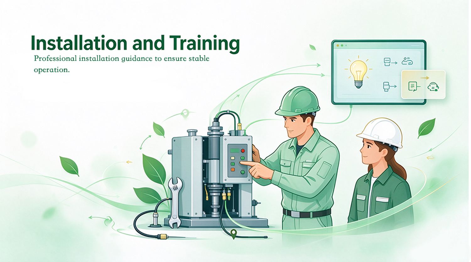 LEHUI engineer giving installation and operation training for a light tower control panel